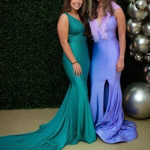 Purple formal dress with feather neckline. Size XS